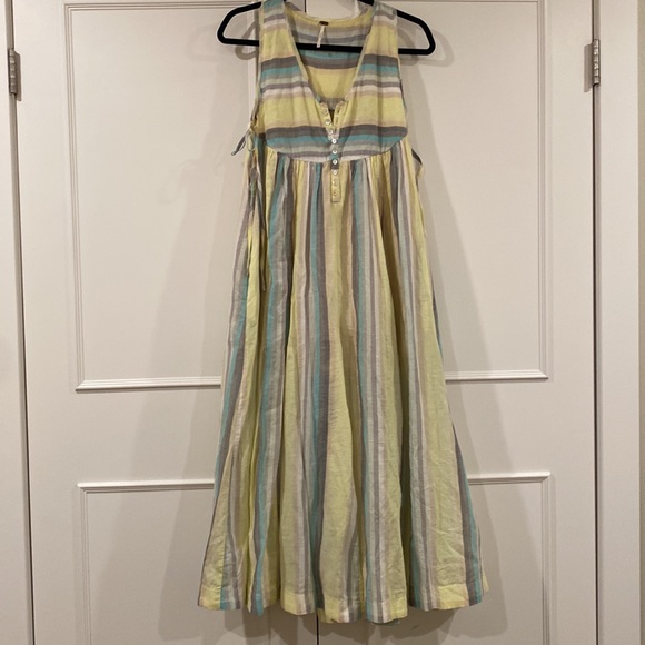 Free People Nora Wide Leg Yellow Multiclolor Striped Jumpsuit Size XSP - Picture 2 of 13